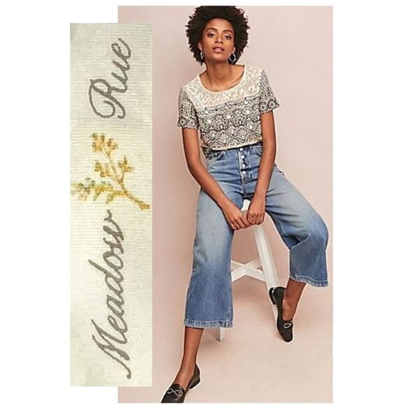 ANTHROPOLOGIE - Stunning Meadow Rue embroidered lace sequin ivory top - Picture 2 of 12